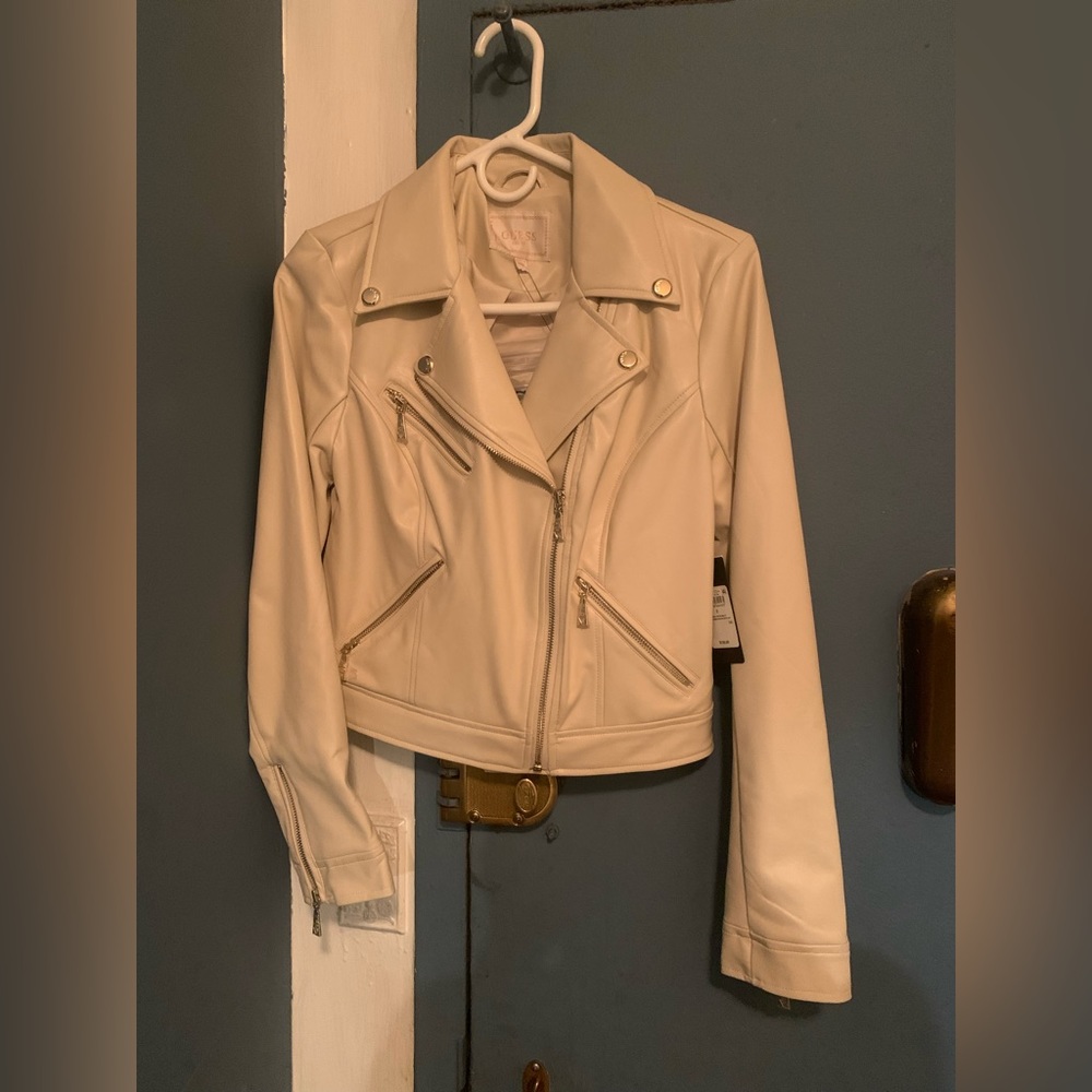 Guess cream leather jacket brand new with tags size small